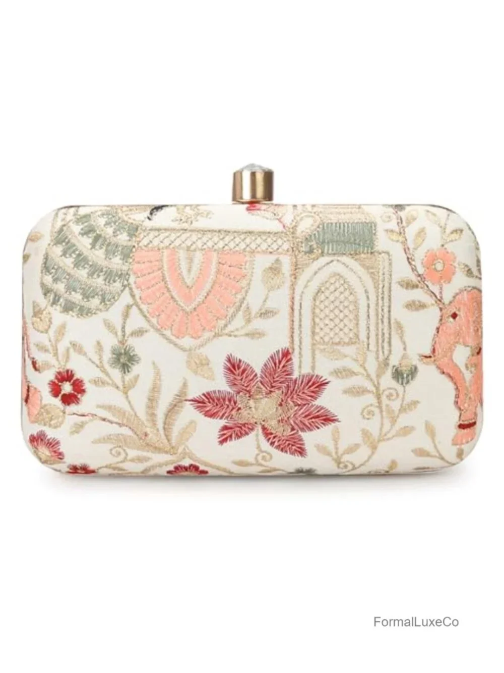 Handcrafted Box Clutch with Zari Embroidery and Crystal Clasp